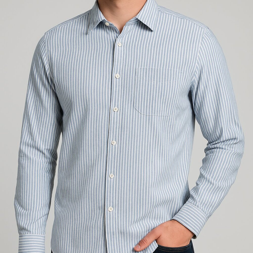 Goodiellow Northrop‎ Shirt Men Extra Large Blue White Striped Long Sleeve Slim